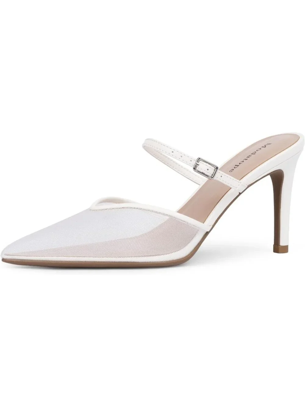 Women's White Pointed Toe Ankle Strap Stiletto Heels Party Mules Sandals Shoes